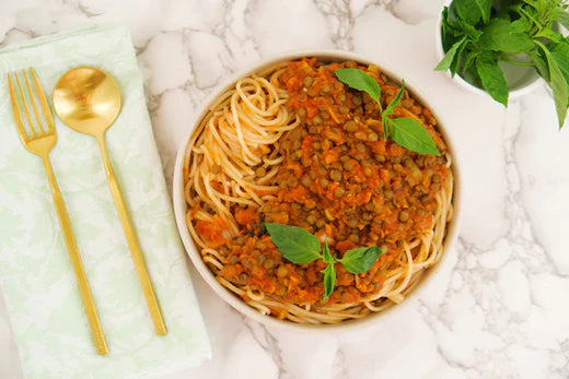 Lentil Bolognese with Lion's Mane Mushroom (Vegan, Gluten Free, Paleo)