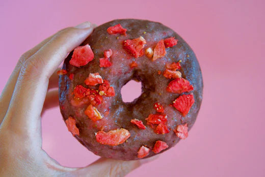 Chocolate Strawberry Donuts with Reishi Mushroom and Rose