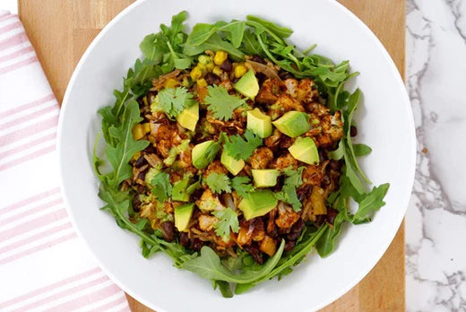 Roasted Cauliflower Vegan Taco Bowl with Lion's Mane Mushroom